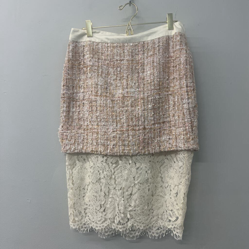 English Factory Pink/ Cream Tweed Skirt With Lace Bottom Medium