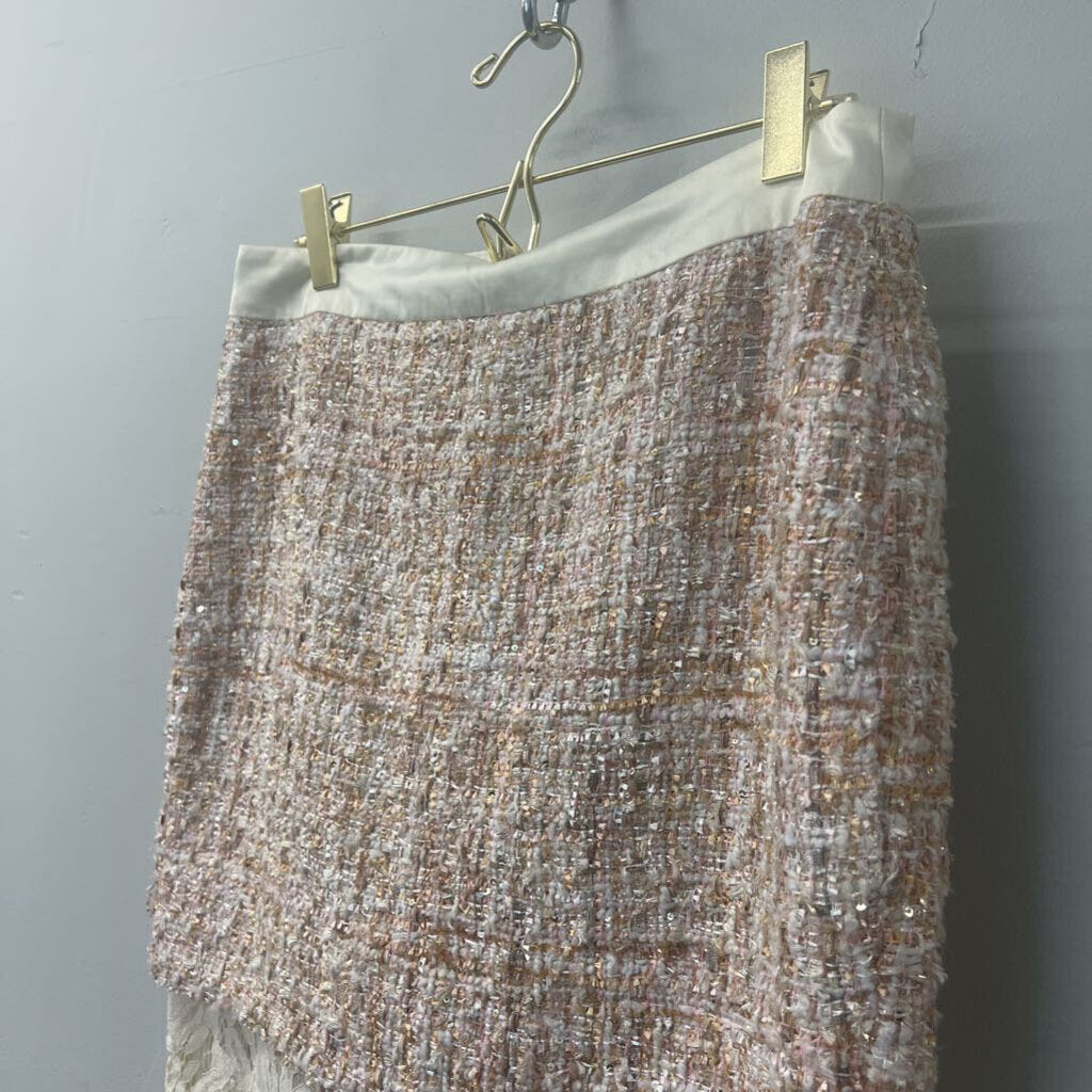 English Factory Pink/ Cream Tweed Skirt With Lace Bottom Medium