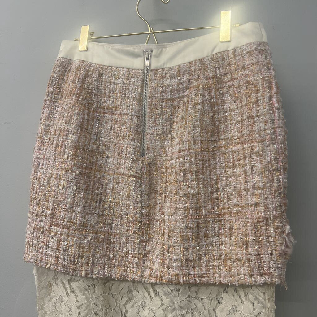 English Factory Pink/ Cream Tweed Skirt With Lace Bottom Medium