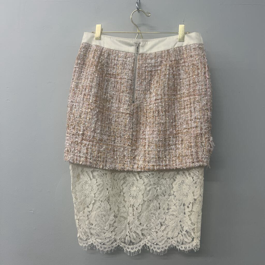 English Factory Pink/ Cream Tweed Skirt With Lace Bottom Medium