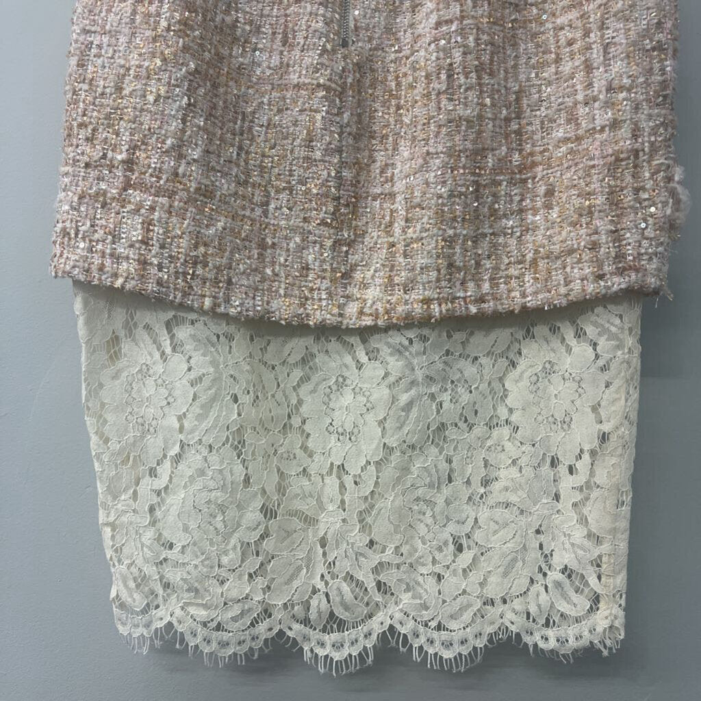 English Factory Pink/ Cream Tweed Skirt With Lace Bottom Medium