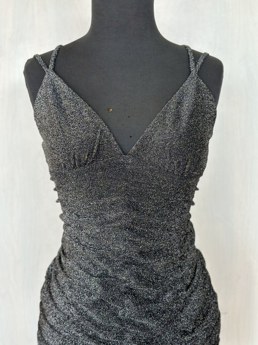 V-Neck Ruched Glitter Mini Dress Medium