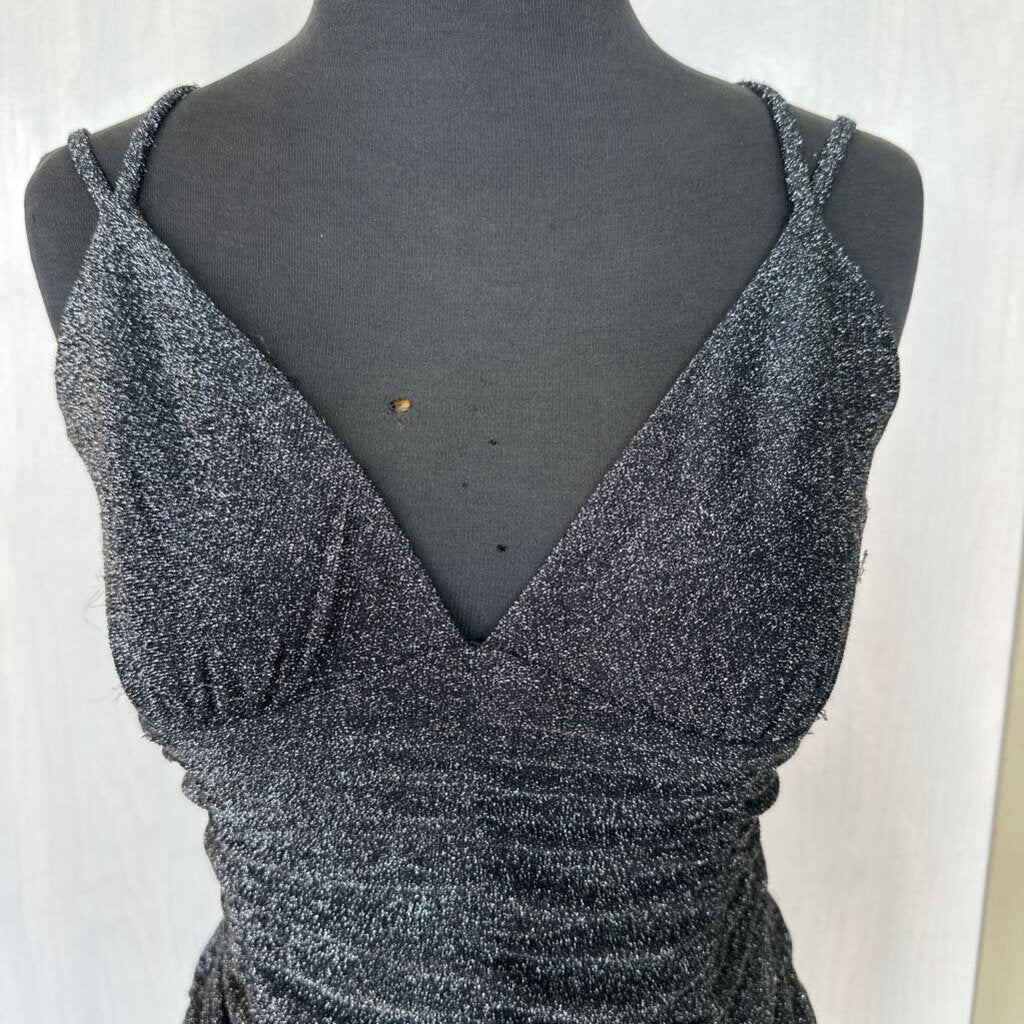 V-Neck Ruched Glitter Mini Dress Medium