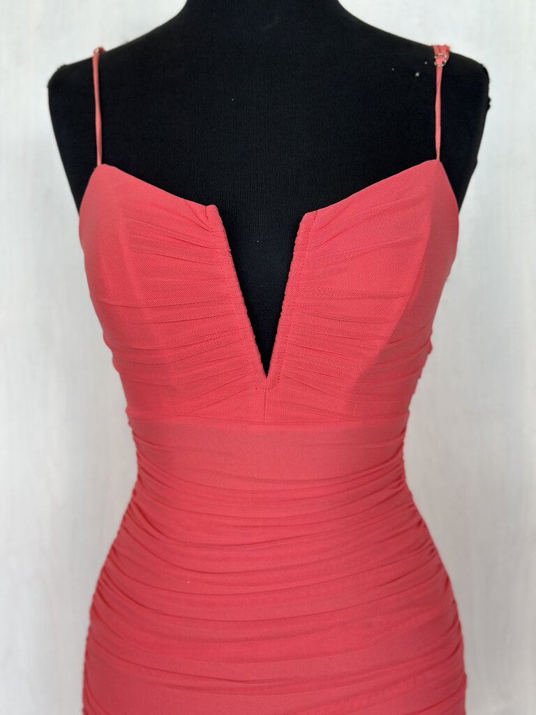 Coral Notch Neck Ruched Mini Dress Extra Small