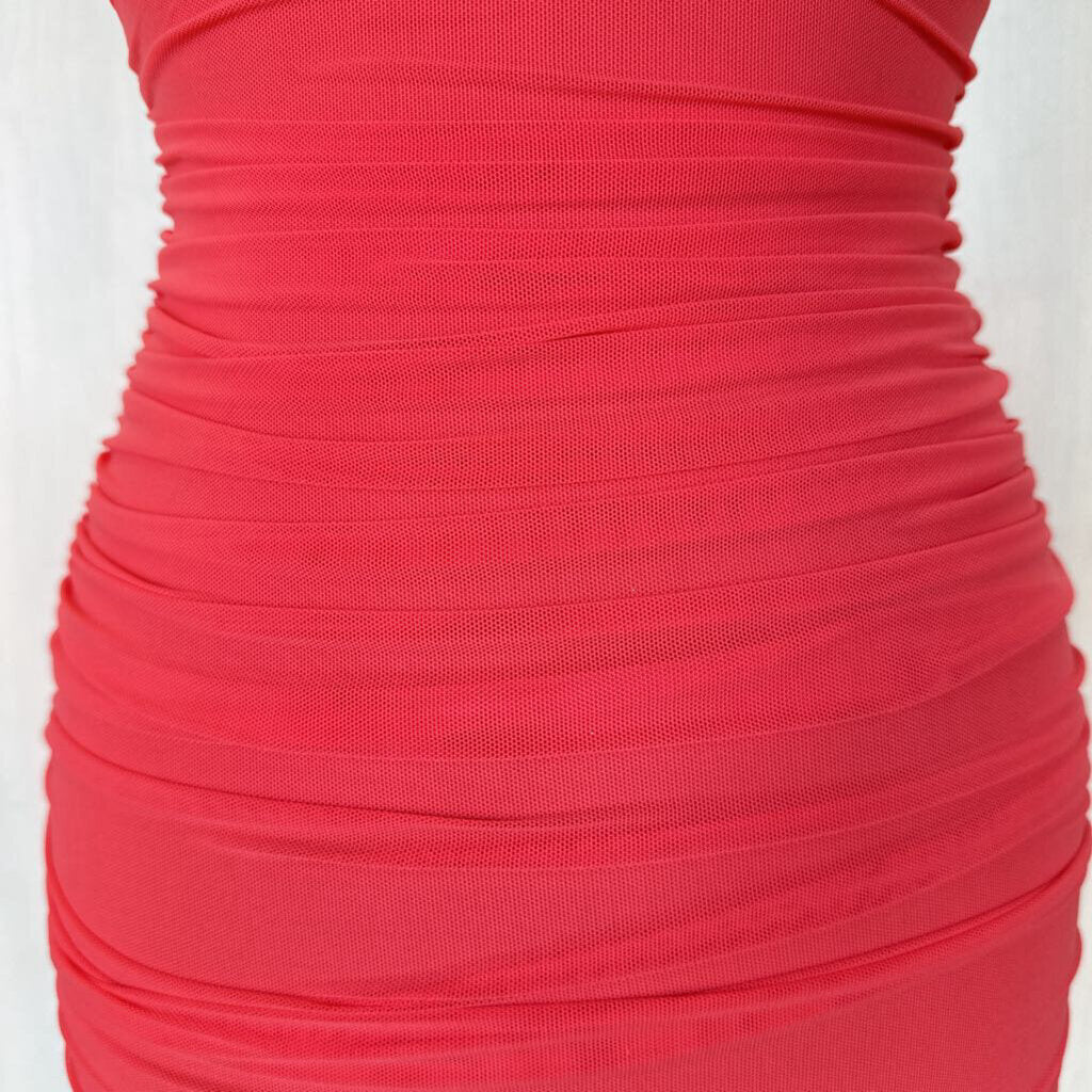 Coral Notch Neck Ruched Mini Dress Extra Small