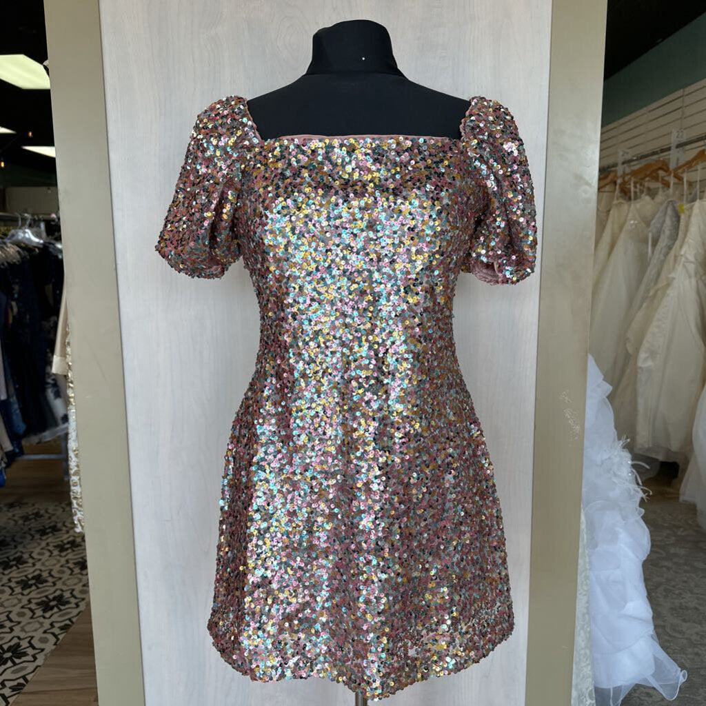 Puff Sleeve Sequin Mini Dress Medium