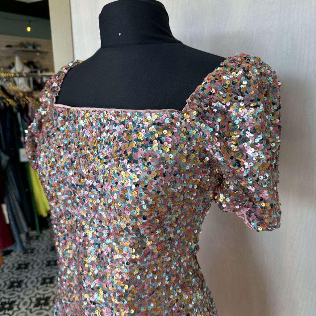 Puff Sleeve Sequin Mini Dress Medium