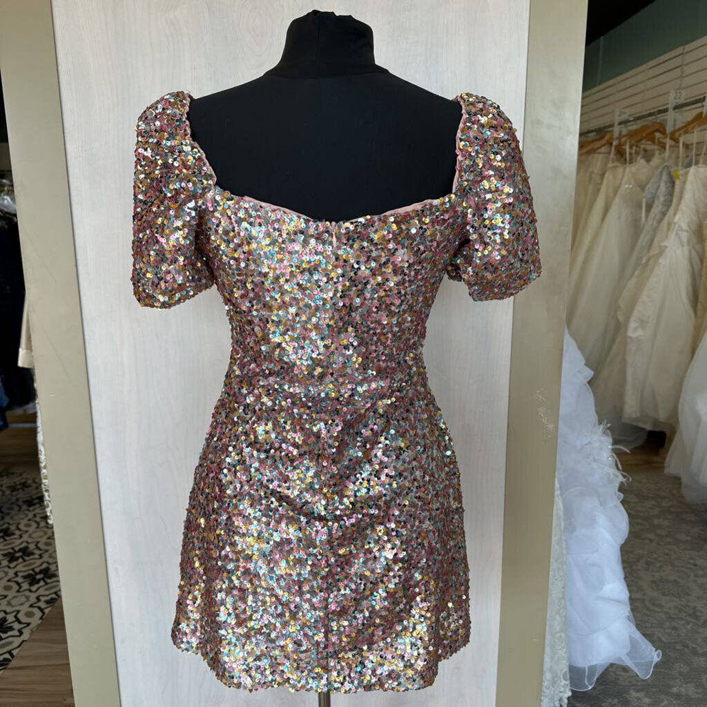 Puff Sleeve Sequin Mini Dress Medium