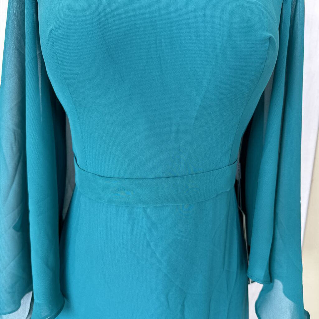 Stacees Teal Flutter Long Sleeve Long Dress 10