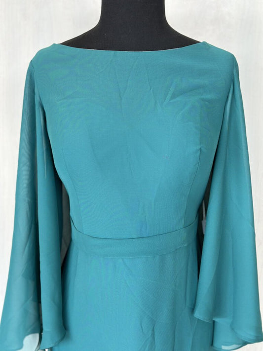 Stacees Teal Flutter Long Sleeve Long Dress 10