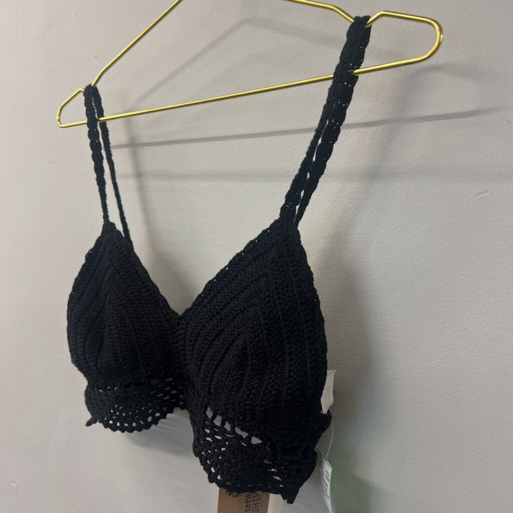 Black Crochet Bralette Top Small