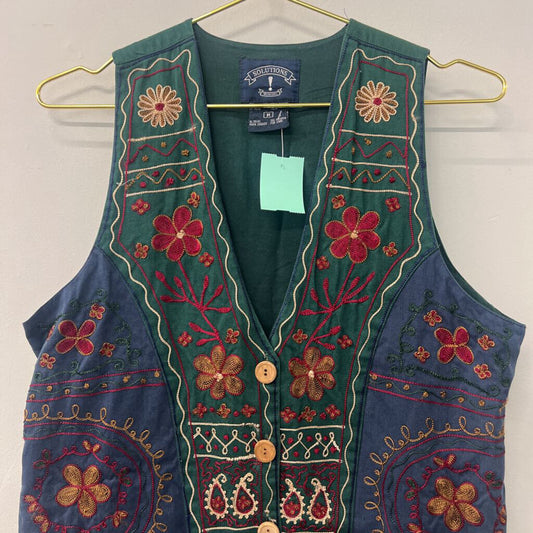 Vintage Solutions Green/ Navy Embroidered Vest Medium