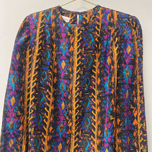 Vintage Nicola Silky Purple/ Orange Print Long Sleeve Top 10