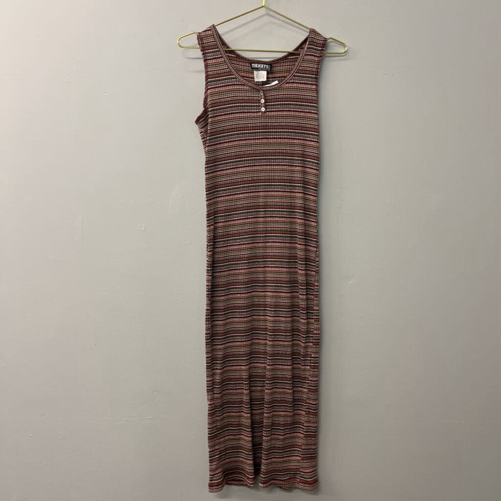 Tickets California Burgundy Striped Fitted Midi Dress Medium