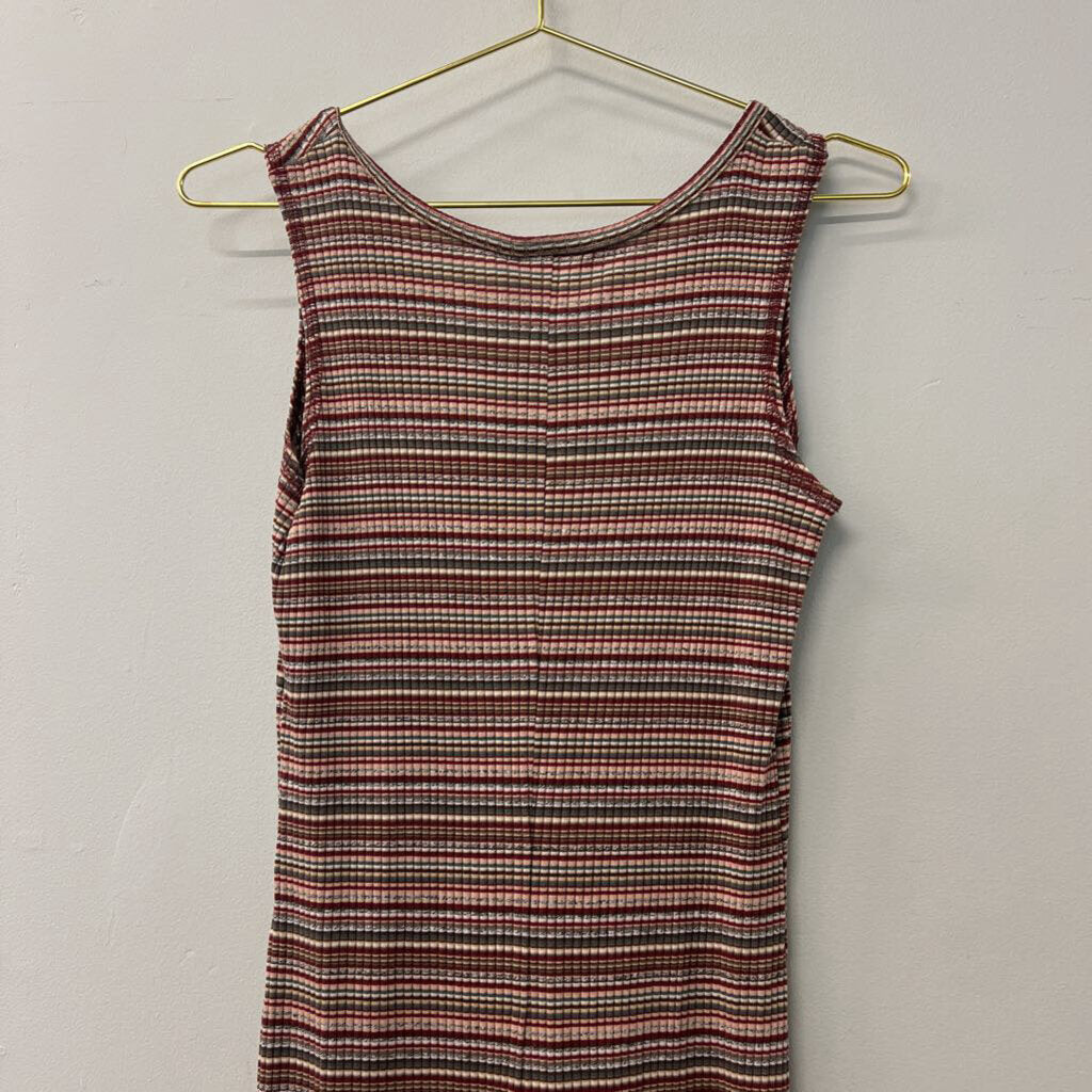 Tickets California Burgundy Striped Fitted Midi Dress Medium