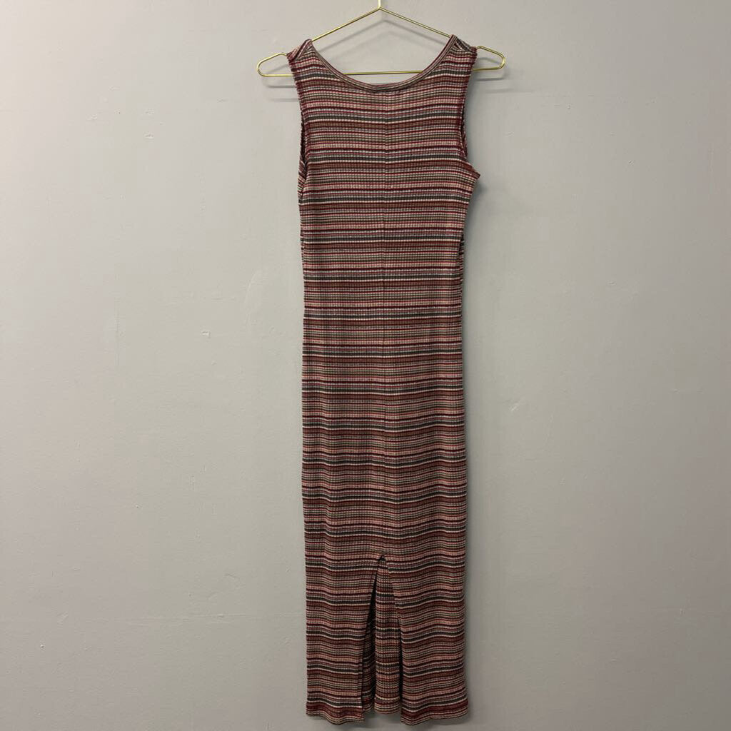 Tickets California Burgundy Striped Fitted Midi Dress Medium