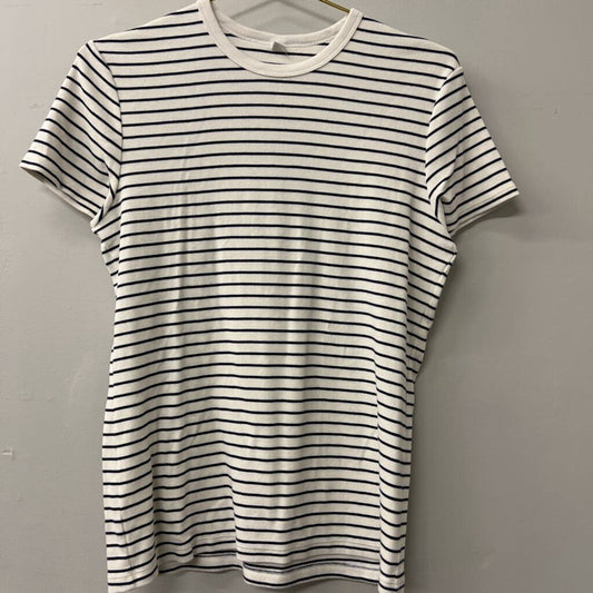 Uniqlo White/ Navy Striped Short Sleeve Top Large