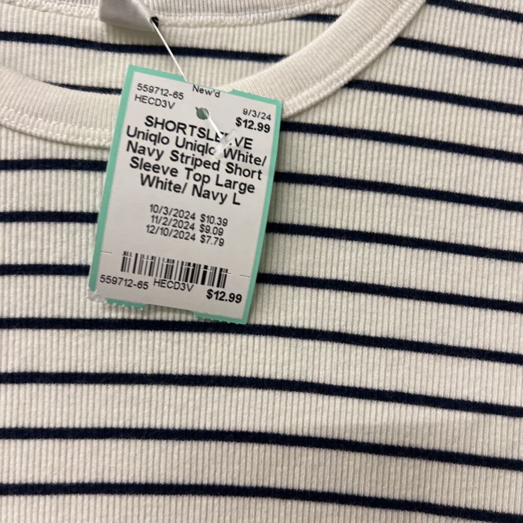 Uniqlo White/ Navy Striped Short Sleeve Top Large