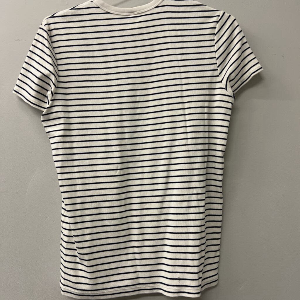 Uniqlo White/ Navy Striped Short Sleeve Top Large