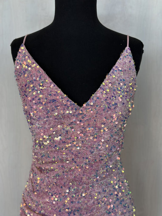 Pink Sequin Faux Wrap Mini Dress Medium