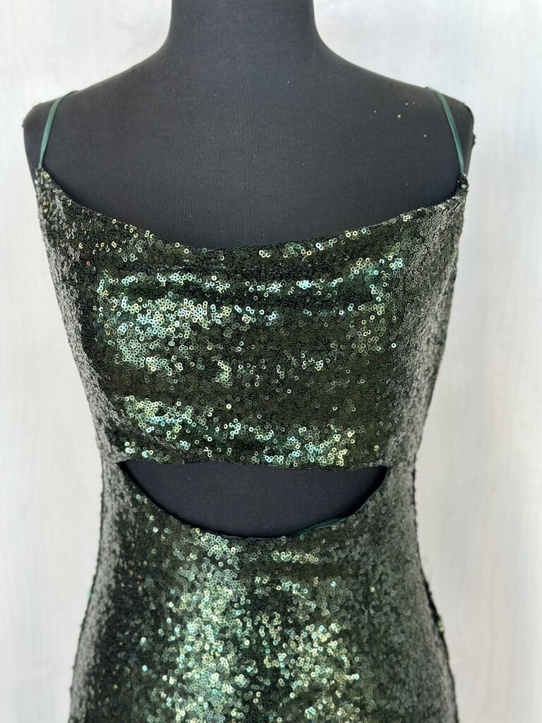 Cowl Neck Cut Out Sequin Mini Dress Large