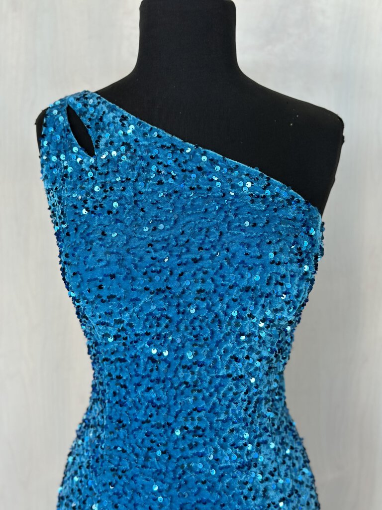 One Shoulder Velvet Sequin Mini Dress Large