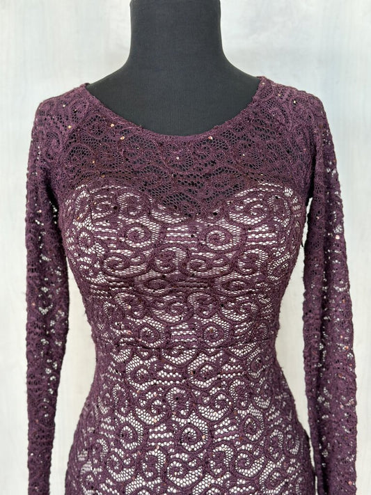 Long Sleeve Sequin Lace Mini Dress 0