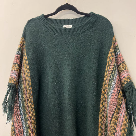 Wonderly Green/ Multi Fringe Poncho Medium