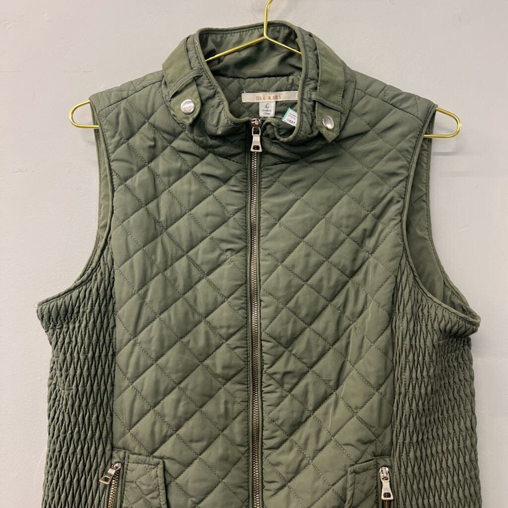 Miami Green Quilted Puffer Zip Up Vest Large