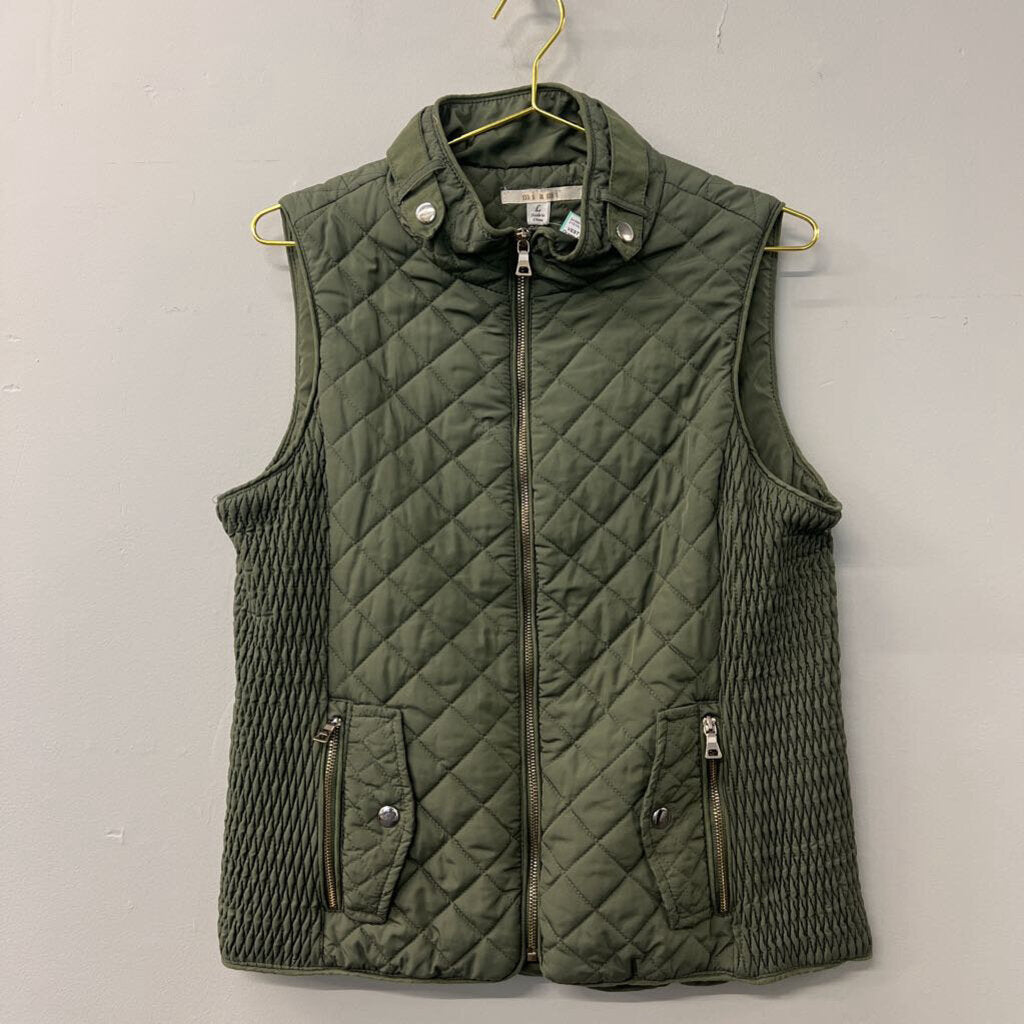 Miami Green Quilted Puffer Zip Up Vest Large