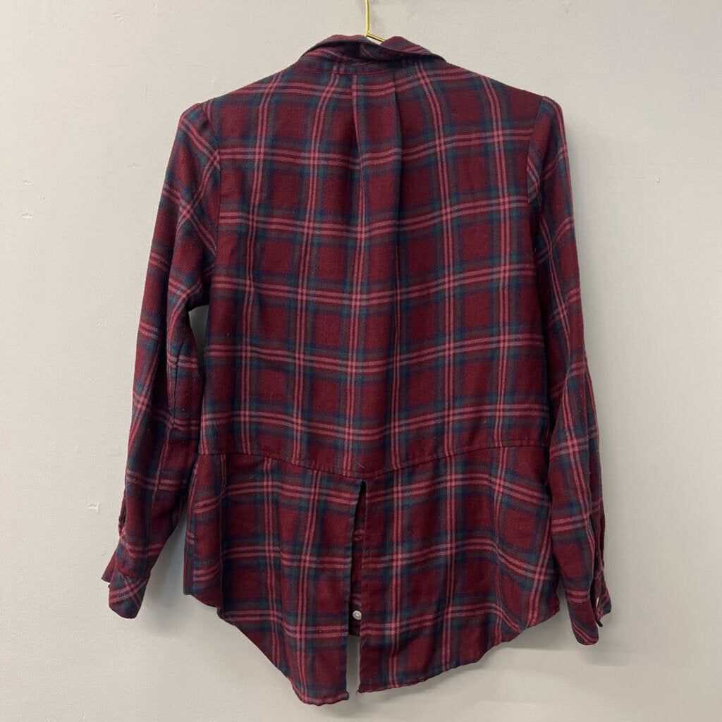 Harper Burgundy Plaid Long Sleeve Button Down Top Small