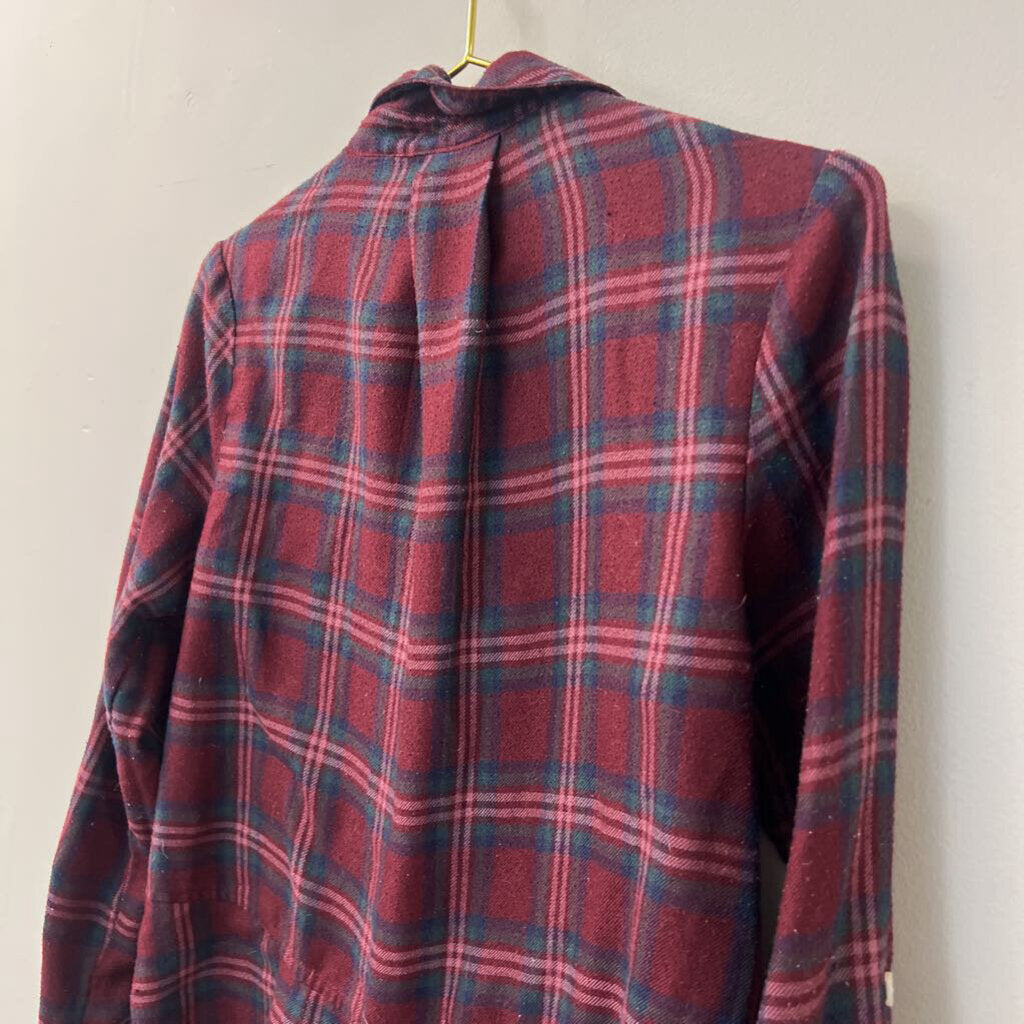 Harper Burgundy Plaid Long Sleeve Button Down Top Small