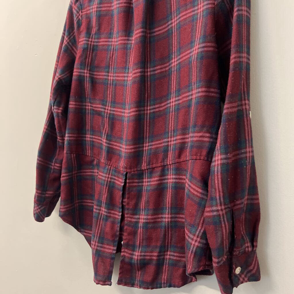 Harper Burgundy Plaid Long Sleeve Button Down Top Small