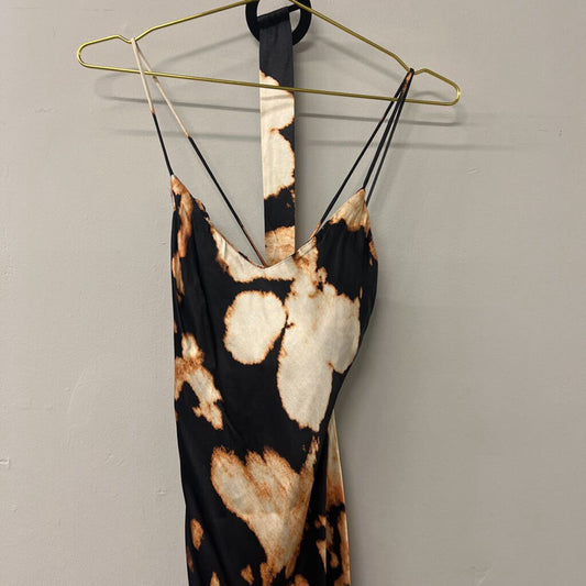 Top Shop Silky Black/ Gold Print Midi Slip Dress With Belt 6