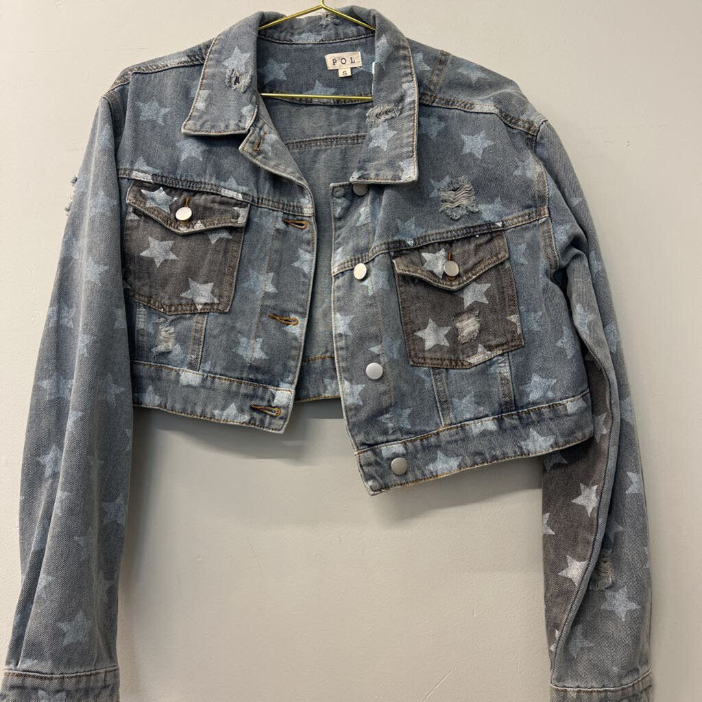 POL Star Distressed Cropped Denim Jacket Small