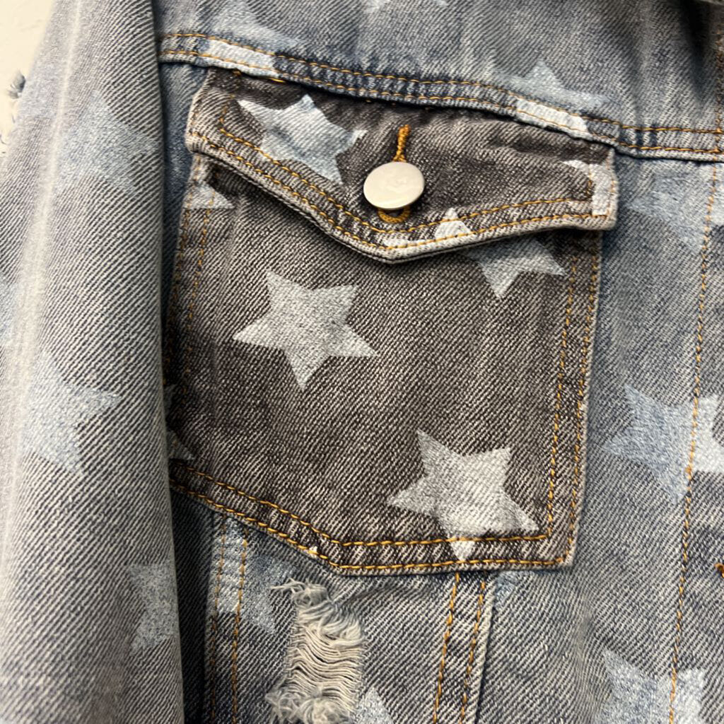 POL Star Distressed Cropped Denim Jacket Small