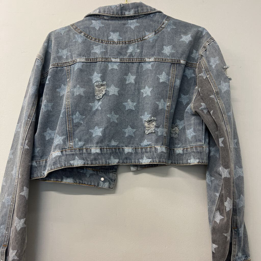 POL Star Distressed Cropped Denim Jacket Small