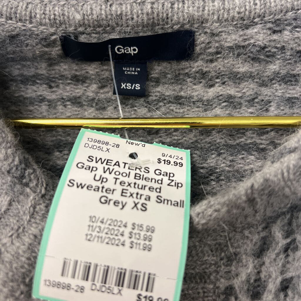 Gap Wool Blend Zip Up Textured Sweater Extra Small