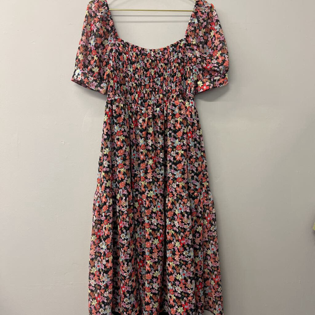 Crosby Square Neck Flower Print Midi Dress Medium