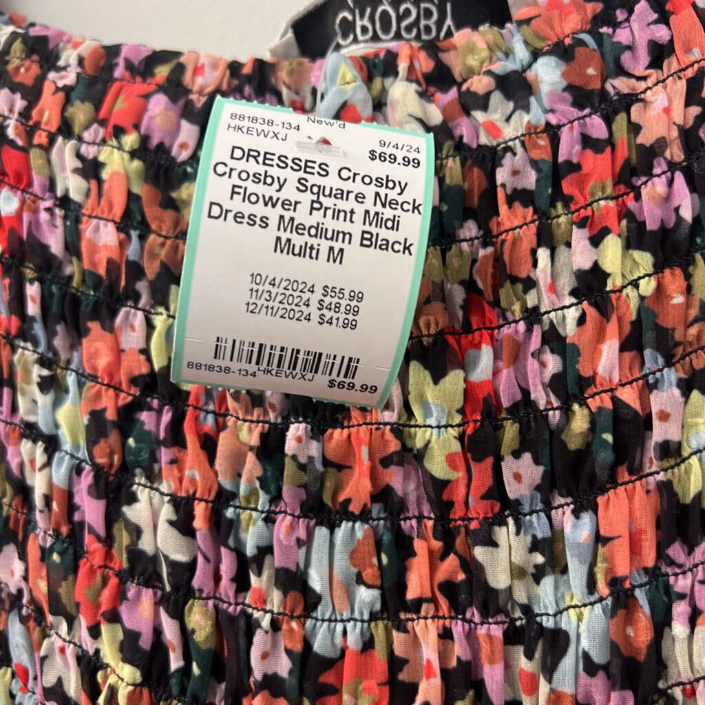 Crosby Square Neck Flower Print Midi Dress Medium