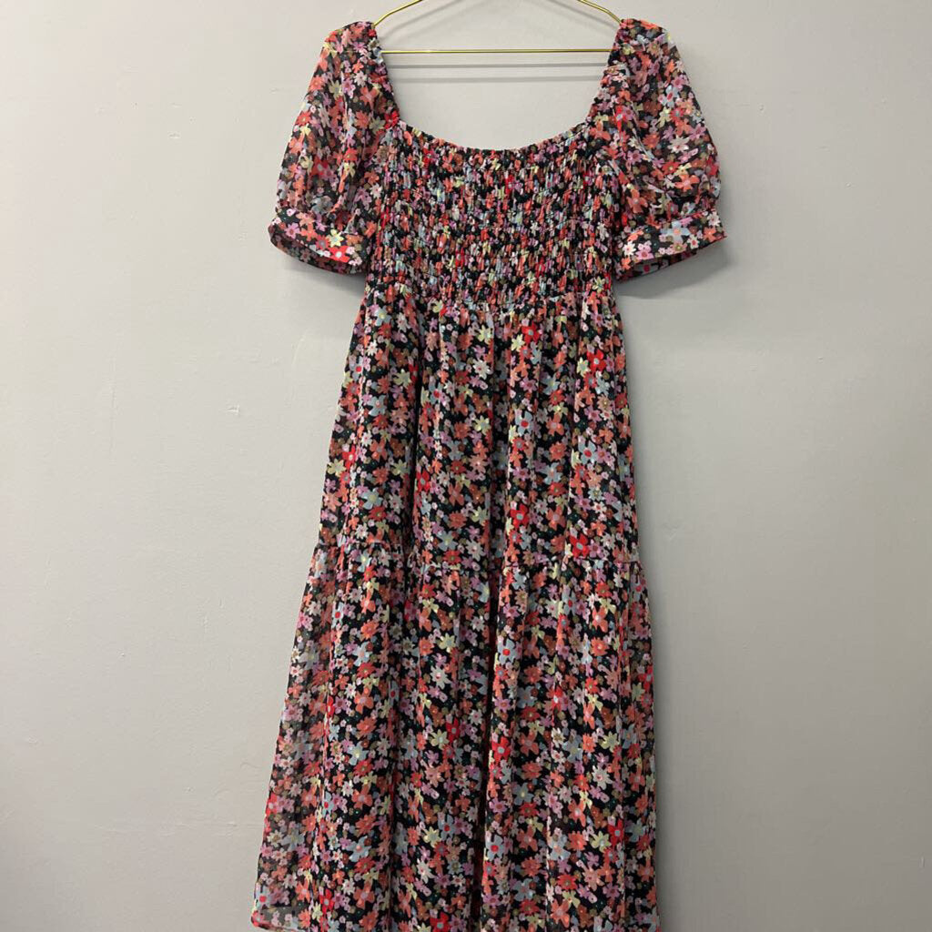 Crosby Square Neck Flower Print Midi Dress Medium