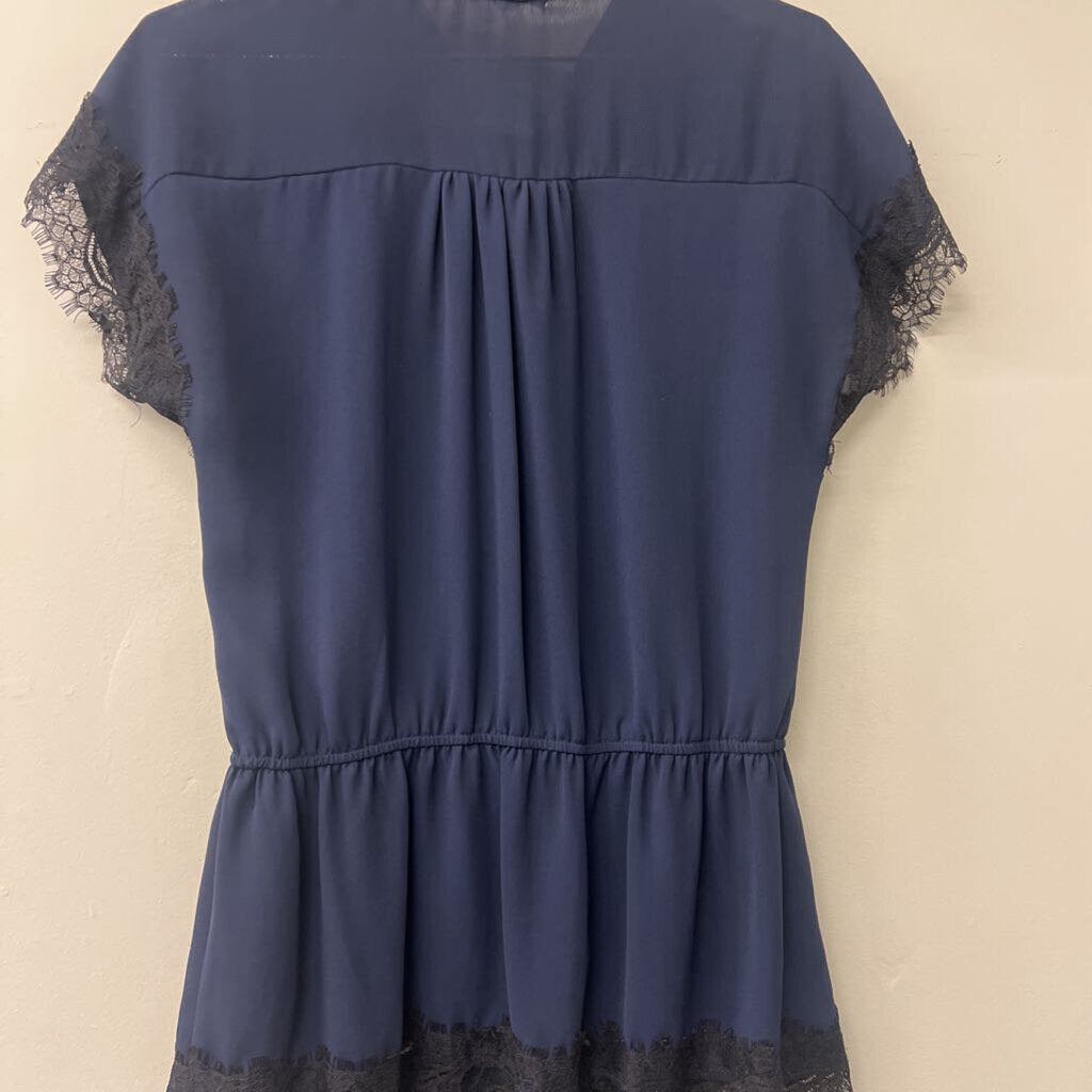 Pleione Lace Trim Peplum Shirt Small