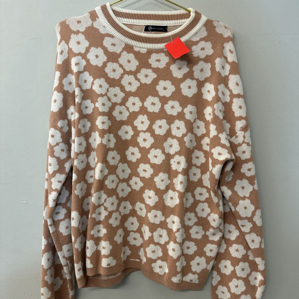 Beige/White Flower Sweater Large