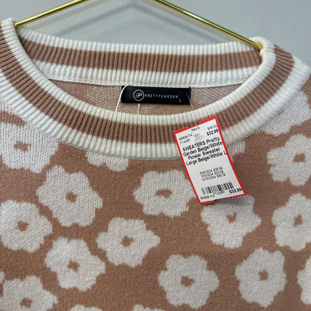 Beige/White Flower Sweater Large