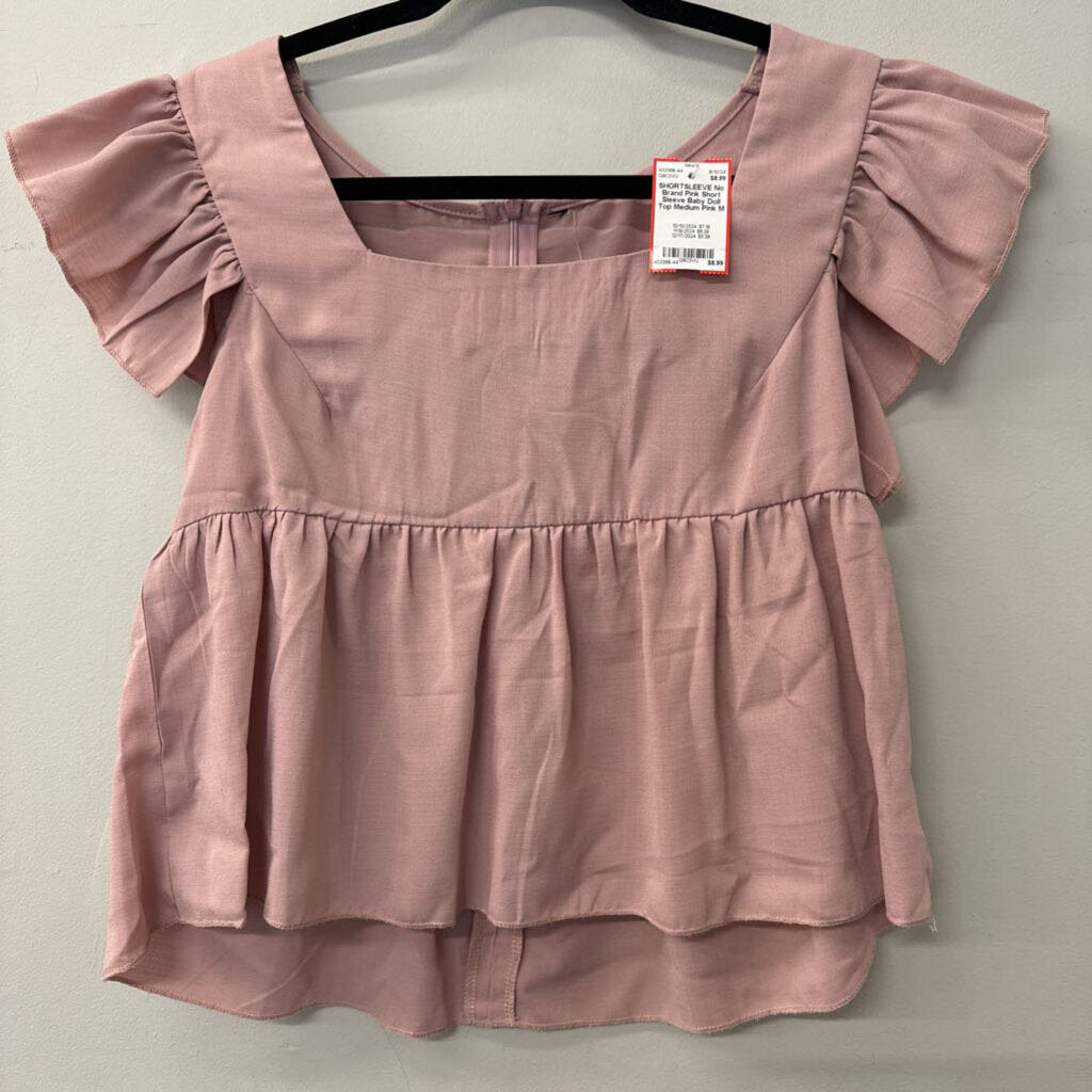 Pink Short Sleeve Baby Doll Top Medium