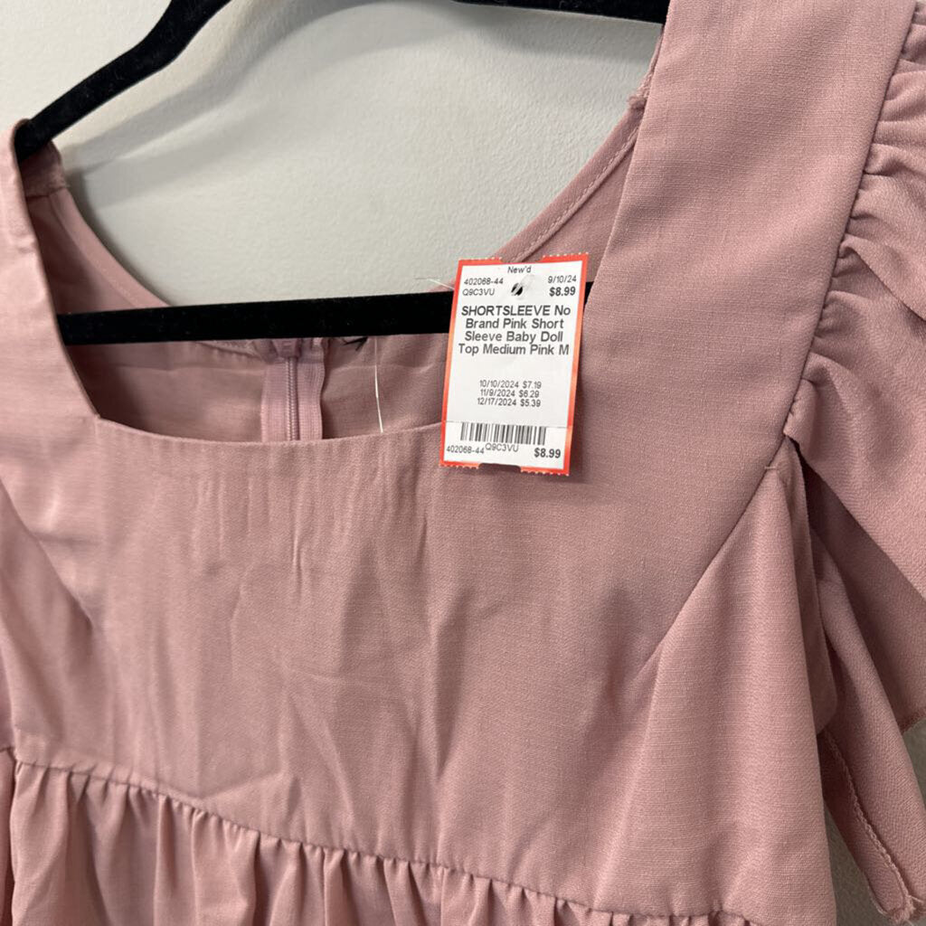 Pink Short Sleeve Baby Doll Top Medium