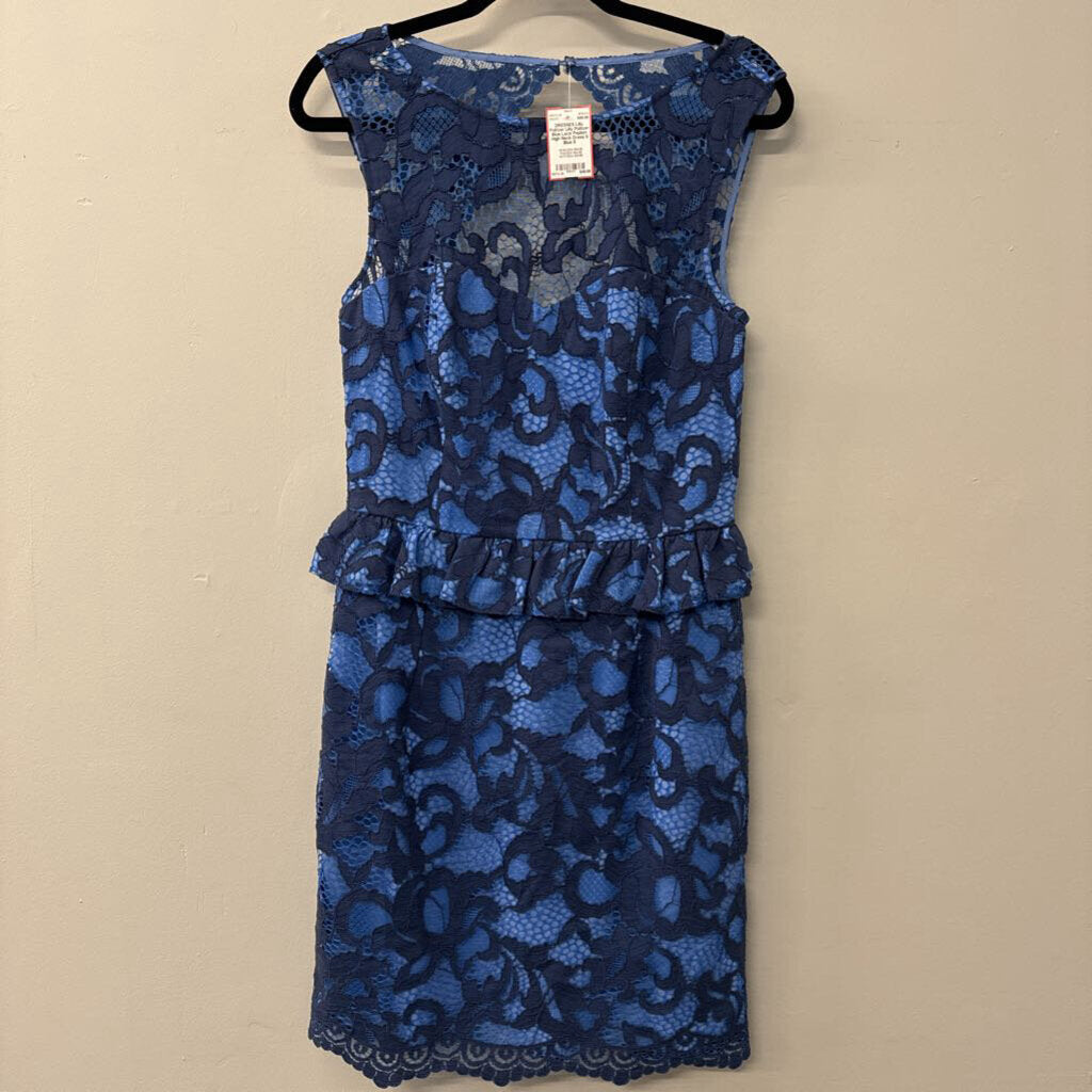 Lilly Pulitzer Blue Lace Peplum High Neck Dress 8