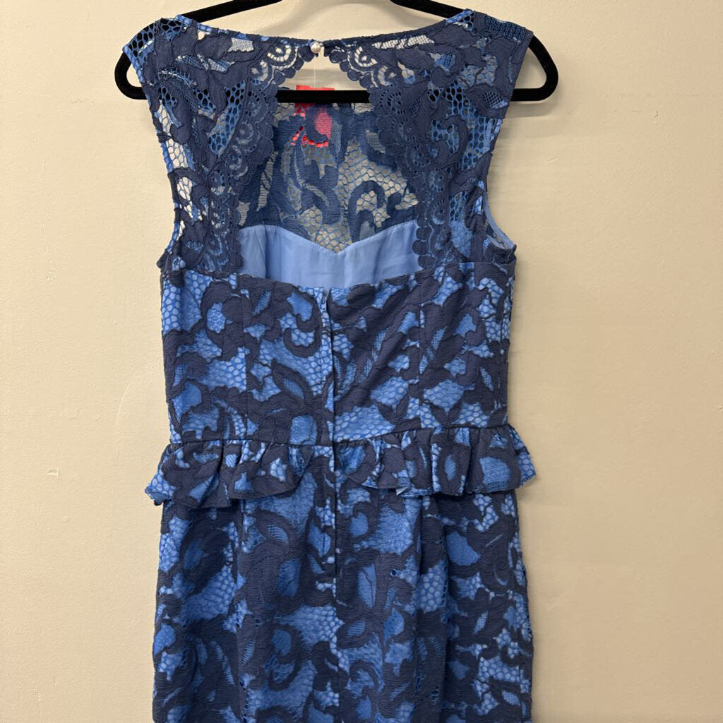 Lilly Pulitzer Blue Lace Peplum High Neck Dress 8