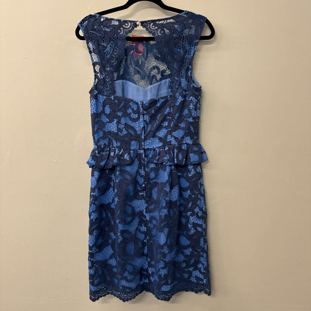 Lilly Pulitzer Blue Lace Peplum High Neck Dress 8