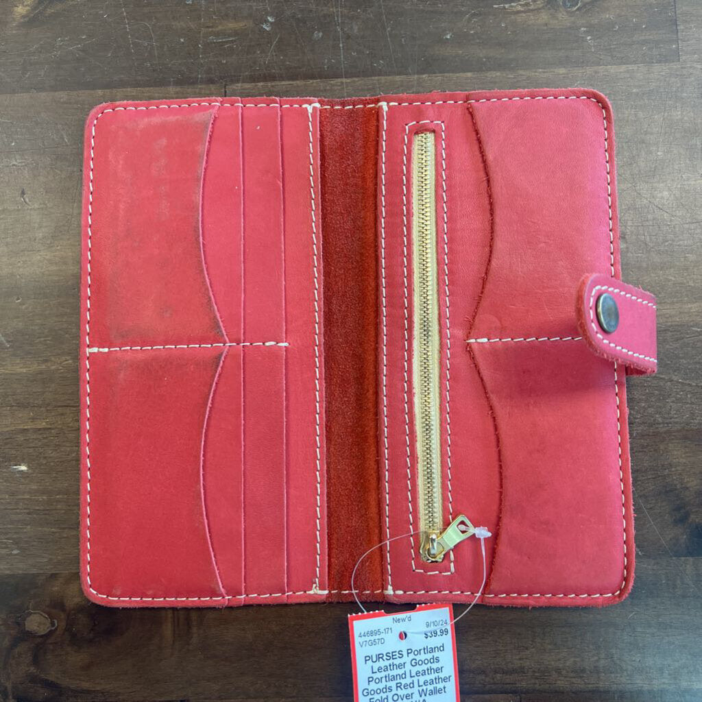 Portland Leather Goods Red Leather Fold Over Wallet